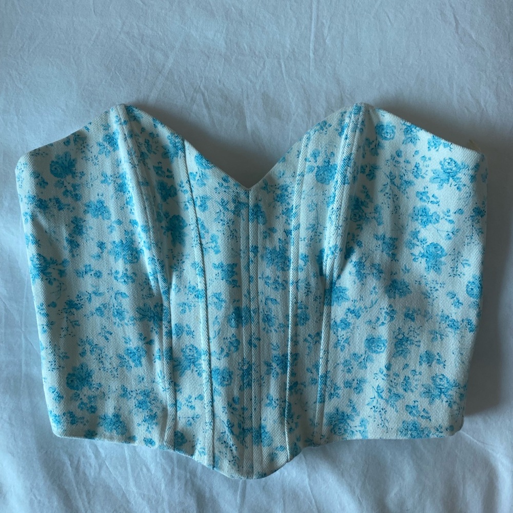 Blue and White Floral Bustier Zara